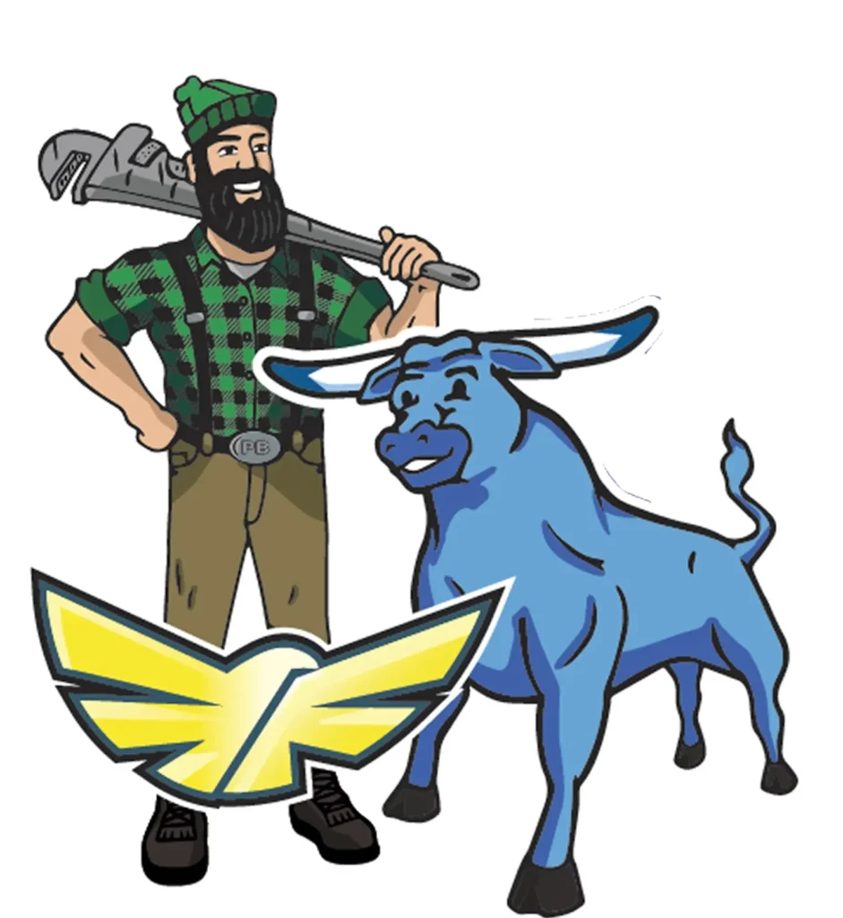 Legendary Home Services mascot with Paul Bunyan and blue ox
