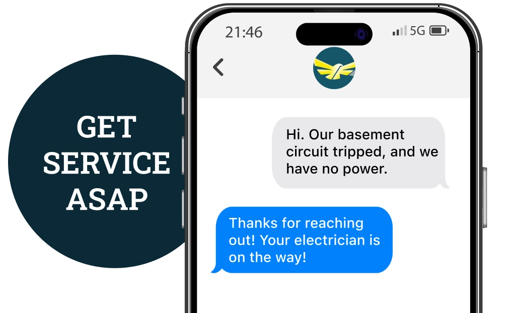 Text message conversation about basement circuit issue