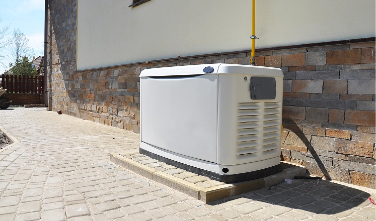 Standby generator installed beside home