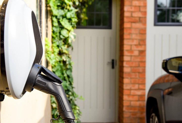 Electric vehicle charging cable plugged into car
