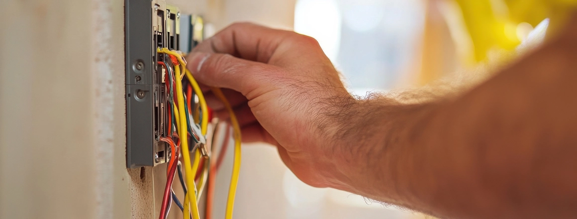 Hand holding bundle of electrical wires