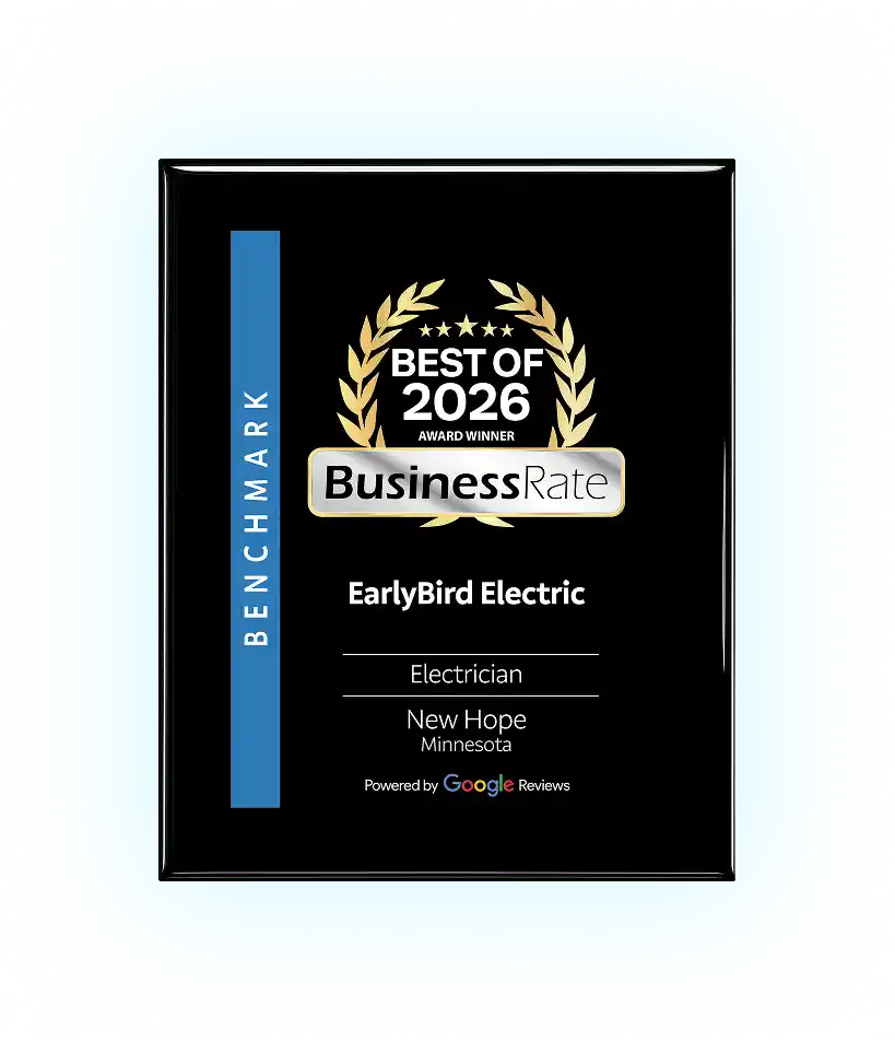 EarlyBird Electric Best of 2026 award plaque for electrician services in Minneapolis and Rochester, MN